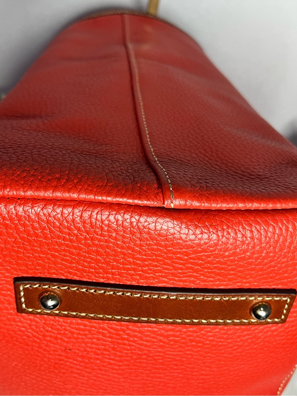 Dooney & Bourke Burnt Orange Pebbled Leather East/West Tote with Brown Trim - Picture 8 of 11